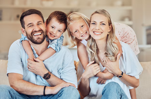 Happy Ontario family at home – illustrating the security of term life insurance coverage in Canada